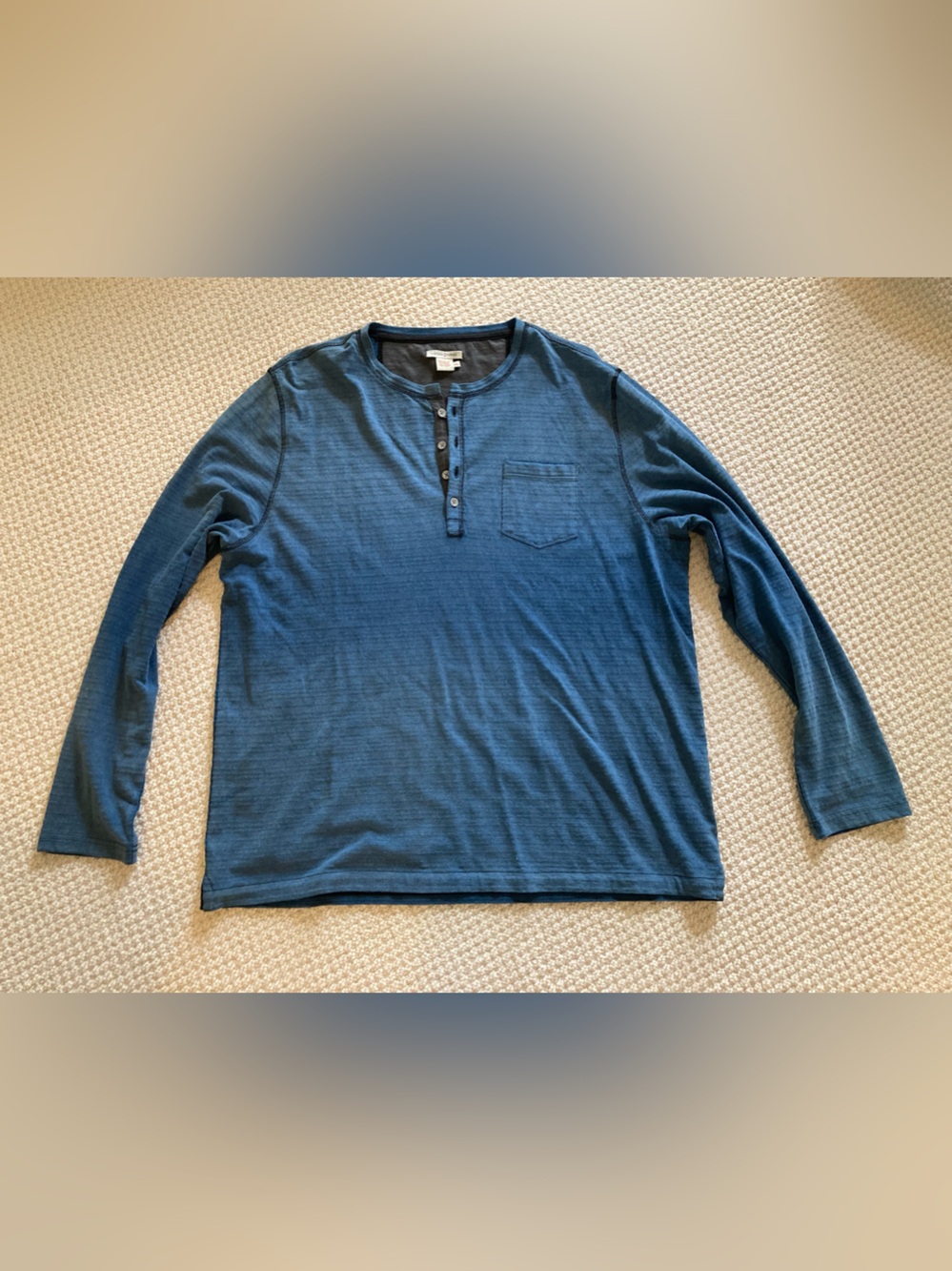 Men's Long-Sleeve Henley Shirt in Indigo Blue